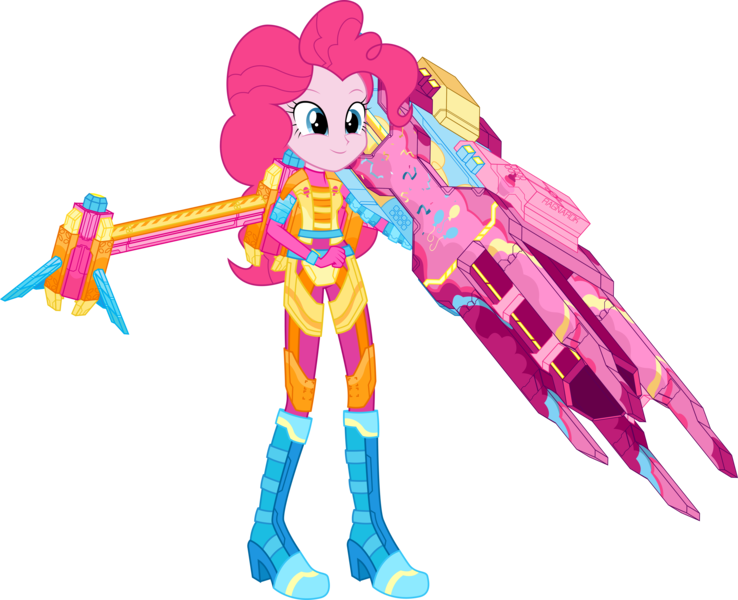 Size: 6508x5294 | Tagged: dead source, safe, artist:birdalliance, derpibooru import, pinkie pie, equestria girls, absurd resolution, assault fireteam, clothes, fireteam, four particle afterburners, ragnarok, smiling, solo, weapon