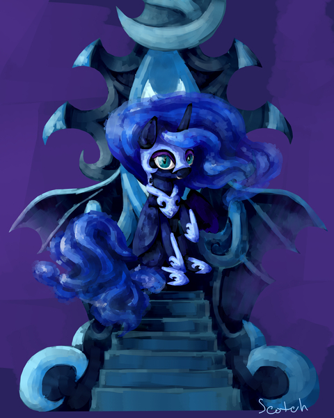 Size: 2000x2500 | Tagged: artist:solar-claw, derpibooru import, nightmare moon, raised hoof, safe, sitting, solo, throne