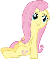 Size: 7000x8200 | Tagged: absurd resolution, artist:tardifice, bedroom eyes, derpibooru import, edit, fluttershy, full body, implied rainbow dash, offscreen character, photoshop, safe, simple background, sitting, smiling, solo, tanks for the memories, transparent background, vector, vector edit