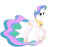 Size: 1035x772 | Tagged: safe, artist:cakeslover, derpibooru import, edit, princess celestia, rarity, alicorn, hybrid, pony, body swap, female, fusion, head swap, mane style swap, mare, palette swap, race swap, raricorn, rarilestia, recolor, simple background, solo, transparent background, what has magic done, what has science done