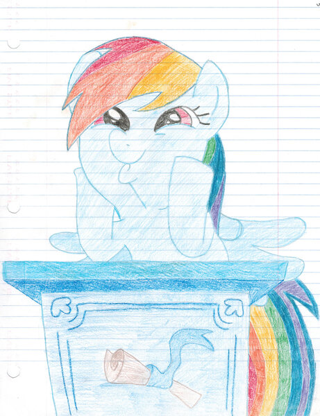Size: 1024x1334 | Tagged: safe, artist:rubixks, derpibooru import, rainbow dash, lined paper, so awesome, solo, traditional art