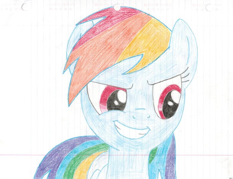 Size: 1024x786 | Tagged: safe, artist:rubixks, derpibooru import, rainbow dash, lined paper, solo, traditional art