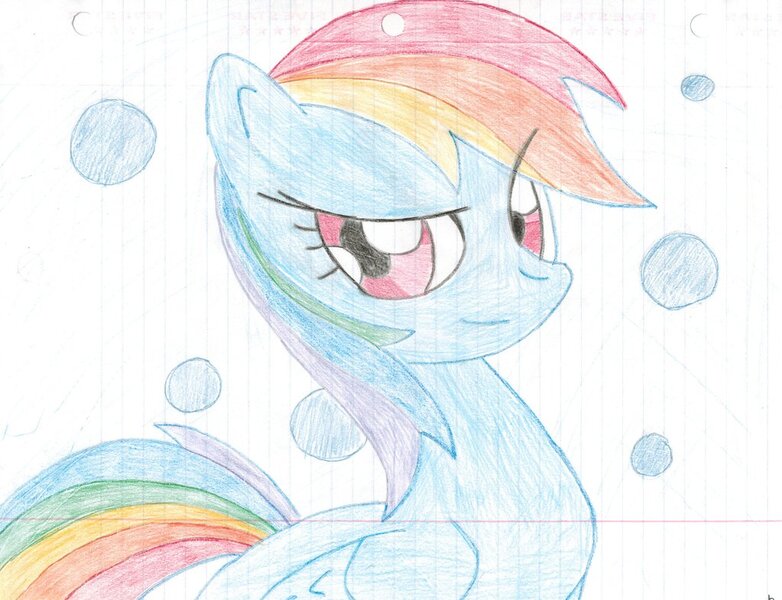 Size: 1024x786 | Tagged: safe, artist:rubixks, derpibooru import, rainbow dash, lined paper, solo, traditional art