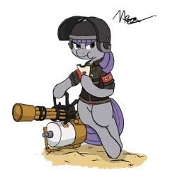 Size: 1200x1250 | Tagged: safe, artist:messenger, derpibooru import, maud pie, earth pony, pony, semi-anthro, armband, australium minigun, bipedal, crossover, eating, female, food, heavy, leaning, mare, minigun, sandwich, simple background, solo, team fortress 2, transparent background, weapon