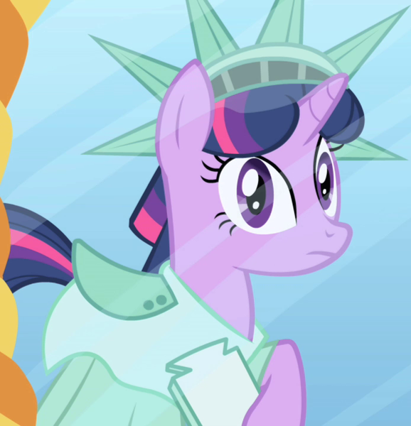 Size: 694x720 | Tagged: safe, derpibooru import, screencap, twilight sparkle, unicorn, friendship is magic, alternate hairstyle, clothes, costume, featured image, image, outfit catalog, png, solo, statue of liberty, too green, unicorn twilight