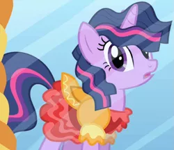 Size: 775x669 | Tagged: safe, derpibooru import, screencap, twilight sparkle, unicorn, friendship is magic, alternate hairstyle, bacon hair, clothes, dress, outfit catalog, solo, too poofy, unicorn twilight
