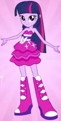 Size: 467x917 | Tagged: safe, derpibooru import, screencap, twilight sparkle, twilight sparkle (alicorn), equestria girls, boots, clothes, cropped, dress, fall formal outfits, high heel boots, outfit catalog, solo, sparkles, twilight ball dress