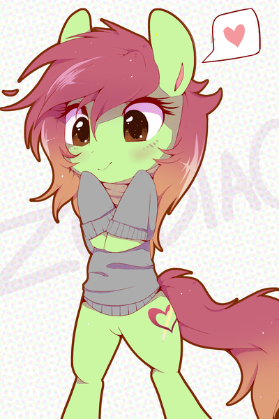 Size: 1751x2627 | Tagged: safe, artist:sorasku, derpibooru import, oc, oc:artline, unofficial characters only, earth pony, pony, bipedal, clothes, cute, female, heart, mare, solo, sweater