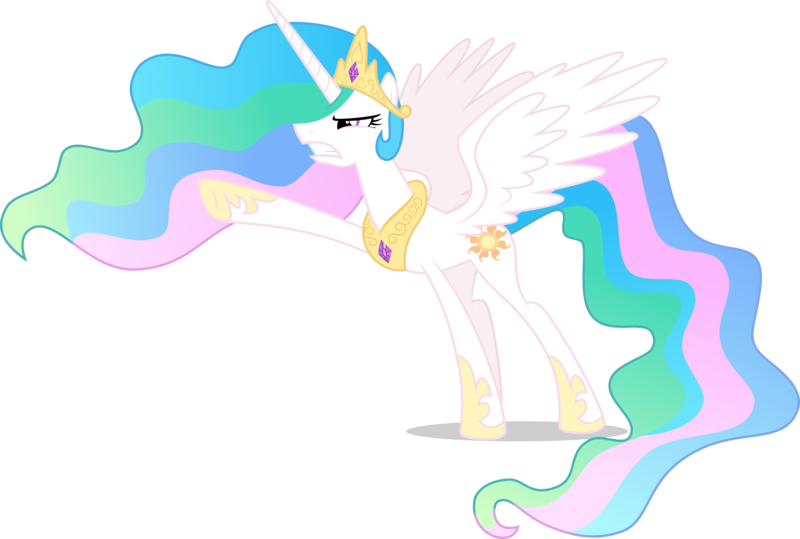Size: 5000x3369 | Tagged: safe, artist:xebck, derpibooru import, princess celestia, alicorn, pony, the cutie re-mark, .svg available, absurd resolution, angry, crystal war timeline, ethereal mane, female, gritted teeth, mare, pointing, simple background, solo, spread wings, that was fast, tiara, transparent background, vector