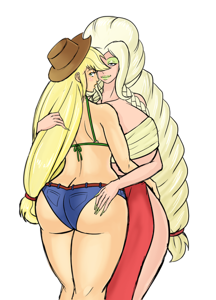 Size: 1003x1392 | Tagged: questionable, artist:annon, derpibooru import, applejack, granny smith, human, applebucking thighs, applebutt, applecest, big breasts, bimbo, bimbo 1.0, bimbo jack, bimbo smith, breasts, busty young granny smith, curvy, female, huge breasts, humanized, image, impossibly large breasts, incest, lesbian, png, shipping, stupid sexy young granny smith, young granny smith