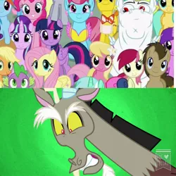 Size: 1800x1800 | Tagged: safe, derpibooru import, edit, edited screencap, screencap, amethyst star, applejack, bon bon, bulk biceps, carrot cake, cup cake, derpy hooves, discord, doctor whooves, fluttershy, lily, lily valley, lotus blossom, lyra heartstrings, pinkie pie, rainbow dash, roseluck, spike, sunshower raindrops, sweetie drops, time turner, twilight sparkle, twilight sparkle (alicorn), alicorn, pony, the cutie re-mark, everypony at s5's finale, female, fluttershy gets all the stallions, implied discoshy, implied flutterbulk, implied shipping, implied straight, jealous, male, mare, shipping, straight, yandere, yanderecord
