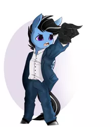 Size: 1133x1300 | Tagged: anthro, artist:blah-blah-turner, chibi, clothes, commission, derpibooru import, hippogriff, lawyer, oc, oc:silver lining, pose, reference, safe, suit, unofficial characters only
