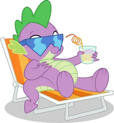 Size: 4667x5000 | Tagged: absurd resolution, artist:xebck, derpibooru import, food, glass, juice, lemonade, lying, on back, safe, season 5, silly straw, simple background, solo, spike, sunglasses, the cutie re-mark, transparent background, vacation, vector