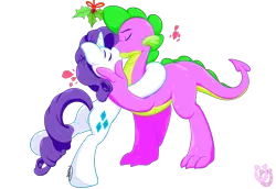 Size: 1580x1087 | Tagged: safe, artist:shadowhulk, derpibooru import, rarity, spike, female, holly, holly mistaken for mistletoe, kissing, male, older, older spike, shipping, sparity, straight