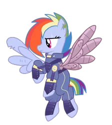 Size: 1958x2178 | Tagged: alternate hairstyle, alternate universe, apocalypse dash, artist:riisusparkle, clothes, crystal war timeline, derpibooru import, prosthetic limb, rainbow dash, safe, scar, simple background, solo, the cutie re-mark, torn ear, transparent background, uniform, vector