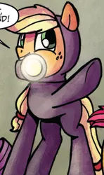 Size: 394x666 | Tagged: safe, derpibooru import, idw, applejack, babs seed, rarity, earth pony, pony, spoiler:comic, spoiler:comic22, catsuit, cropped, cute, female, flashlight (object), latex, latex suit, male, mouth hold, outfit catalog, solo