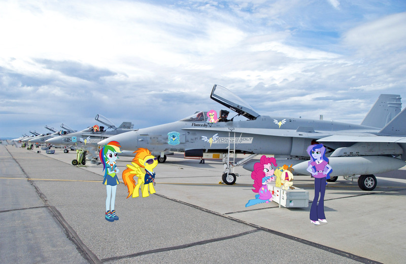 Size: 2700x1759 | Tagged: safe, derpibooru import, fluttershy, indigo zap, pinkie pie, pound cake, princess luna, pumpkin cake, rainbow dash, spitfire, sunset shimmer, fanfic, equestria girls, cake twins, equestria girls in real life, irl, jet fighter, photo, photoshop, ponies in real life, vice principal luna