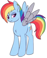 Size: 500x618 | Tagged: alternate hairstyle, alternate universe, amputee, apocalypse dash, artificial wings, artist:lulubell, augmented, crystal war timeline, derpibooru import, future, mechanical wing, prosthetic limb, prosthetics, prosthetic wing, rainbow dash, safe, scar, simple background, solo, the cutie re-mark, torn ear, transparent background, wings