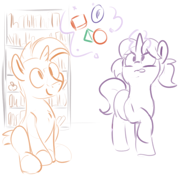 Size: 700x700 | Tagged: safe, artist:goat train, deleted from derpibooru, derpibooru import, starlight glimmer, sunburst, the cutie re-mark, colt, colt sunburst, female, filly, filly starlight glimmer, magic, male, sitting, sketch, telekinesis, tongue out, younger