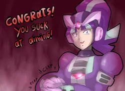 Size: 1488x1076 | Tagged: armor, artist:thegreatrouge, capcom, clapping, crossover, dat face, derpibooru import, descriptive noise, gate, human, humanized, implied twilight sparkle, megaman, megaman x, meme, offscreen character, open mouth, safe, sarcastic, scene interpretation, solo, starlight glimmer, starlight says bravo, talking, that was fast, the cutie re-mark