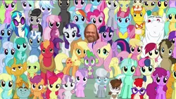 Size: 1280x720 | Tagged: safe, derpibooru import, edit, amethyst star, apple bloom, applejack, berry punch, berryshine, big macintosh, bon bon, bulk biceps, derpy hooves, diamond tiara, doctor whooves, fluttershy, granny smith, lemon hearts, lily, lily valley, linky, lyra heartstrings, mayor mare, minuette, pinkie pie, pokey pierce, rainbow dash, rarity, roseluck, scootaloo, sea swirl, seafoam, shoeshine, silver spoon, snails, snips, spike, spring melody, sprinkle medley, sunshower raindrops, sweetie belle, sweetie drops, time turner, twilight sparkle, twilight sparkle (alicorn), twinkleshine, twist, alicorn, pony, the cutie re-mark, cutie mark crusaders, everypony at s5's finale, female, friends are always there for you, group photo, group shot, mare, too many cooks, wat