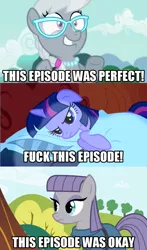 Size: 1260x2142 | Tagged: caption, derpibooru import, edit, edited screencap, image macro, maud pie, meme, safe, screencap, silver spoon, twilight sparkle, vulgar