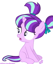 Size: 641x768 | Tagged: alternate hairstyle, artist:misteriss, derpibooru import, female, filly, filly starlight glimmer, pigtails, safe, simple background, solo, starlight glimmer, the cutie re-mark, transparent background, vector, younger