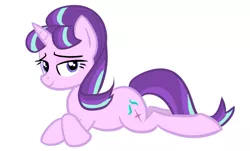 Size: 841x508 | Tagged: safe, artist:paking pie, derpibooru import, starlight glimmer, looking at you, prone, simple background, solo, vector, white background