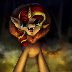 Size: 994x1000 | Tagged: safe, artist:aschenstern, derpibooru import, sunset shimmer, big cat, lion, pony, unicorn, equestria girls, scare master, clothes, costume, costume swap, cute, fangs, nightmare night, nightmare night costume, open mouth, roar, shimmerbetes, solo