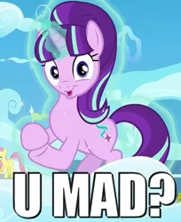 Size: 356x437 | Tagged: safe, derpibooru import, edit, screencap, starlight glimmer, the cutie re-mark, caption, image macro, levitation, magic, meme, reaction image, self-levitation, starlight says bravo, telekinesis, u mad