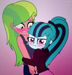 Size: 600x628 | Tagged: safe, artist:cbear624, derpibooru import, lemon zest, sonata dusk, equestria girls, friendship games, blushing, female, lemonata, lesbian, looking at you, shipping