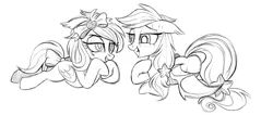 Size: 1280x544 | Tagged: safe, artist:pepooni, derpibooru import, oc, unofficial characters only, bat pony, pony, monochrome, sketch, smiling