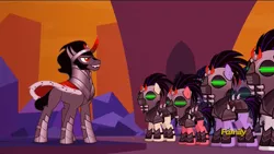 Size: 1920x1080 | Tagged: safe, derpibooru import, screencap, ivory, ivory rook, king sombra, rubinstein, crystal pony, pony, the cutie re-mark, alternate timeline, crystal war timeline, discovery family logo, mind control, sombra empire, sombra soldier