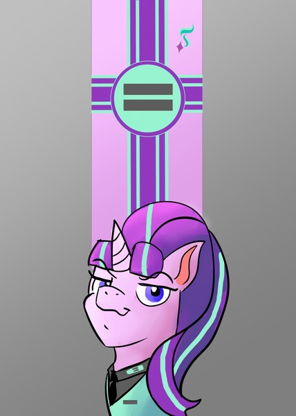 Size: 914x1280 | Tagged: artist:lasered_productions, bust, derpibooru import, dictator, equal cutie mark, flag, safe, smirk, solo, starlight glimmer, starlight himmler