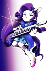 Size: 459x700 | Tagged: safe, artist:hacha, derpibooru import, rarity, equestria girls, rainbow rocks, female, four ears, keytar, musical instrument, nail polish, pixiv, ponied up, solo