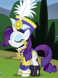 Size: 457x613 | Tagged: safe, derpibooru import, screencap, rarity, pony, unicorn, testing testing 1-2-3, ancient wonderbolts uniform, boots, clothes, cropped, female, mare, outfit catalog, sgt. rarity, shako, shoes, solo, uniform