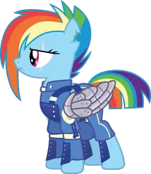 Size: 3245x3742 | Tagged: alternate timeline, amputee, apocalypse dash, artificial wings, artist:pageturner1988, augmented, clothes, crystal war timeline, derpibooru import, mechanical wing, prosthetic limb, prosthetics, prosthetic wing, rainbow dash, safe, scar, simple background, solo, the cutie re-mark, torn ear, transparent background, uniform, vector, wings