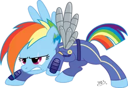 Size: 1024x709 | Tagged: alternate timeline, amputee, apocalypse dash, artificial wings, artist:midnightblitzz, augmented, crystal war timeline, derpibooru import, mechanical wing, prosthetic limb, prosthetics, prosthetic wing, rainbow dash, safe, scar, simple background, solo, the cutie re-mark, torn ear, transparent background, vector, wings