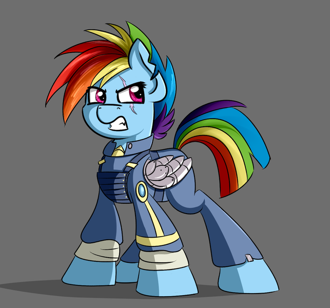 Size: 1276x1191 | Tagged: alternate timeline, amputee, apocalypse dash, artificial wings, artist:tehshockwave, augmented, crystal war timeline, derpibooru import, mechanical wing, prosthetic limb, prosthetics, prosthetic wing, rainbow dash, safe, scar, solo, the cutie re-mark, torn ear, wings