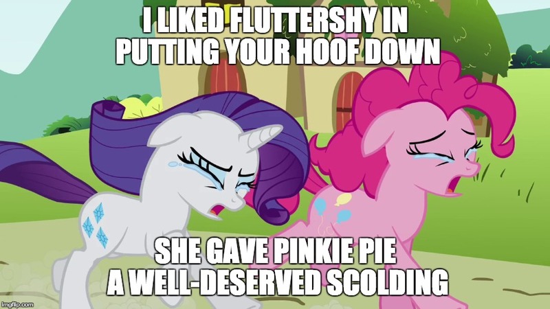 Size: 888x499 | Tagged: derpibooru import, fluttershy, image macro, meme, pinkie pie, putting your hoof down, rarity, safe, screencap