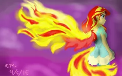 Size: 1280x800 | Tagged: safe, artist:fallenangel5414, derpibooru import, sunset shimmer, equestria girls, my past is not today, fiery shimmer, fiery wings, flame tail, side view, solo, sunset phoenix