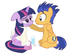 Size: 850x650 | Tagged: safe, artist:dm29, derpibooru import, flash sentry, twilight sparkle, twilight sparkle (alicorn), alicorn, pony, bloodshot eyes, caring for the sick, cute, female, flashlight, glass, male, mare, pills, shipping, sick, simple background, straight, tissue box, transparent background, water