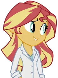 Size: 1000x1355 | Tagged: safe, artist:cool77778, derpibooru import, sunset shimmer, equestria girls, friendship games, the science of magic, clothes, lab coat, simple background, solo, sunset the science gal, transparent background, vector