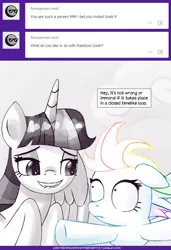 Size: 740x1080 | Tagged: suggestive, artist:deusexequus, derpibooru import, rainbow dash, twilight sparkle, twilight sparkle (alicorn), alicorn, pony, ask the princess of friendship with benefits, the cutie re-mark, bedroom eyes, comic, female, filly, filly rainbow dash, frown, imminent foalcon, imminent sex, lip bite, mare, misspelling, stranger danger, tumblr, twilest dashle, twilight is a foal fiddler, wide eyes, younger