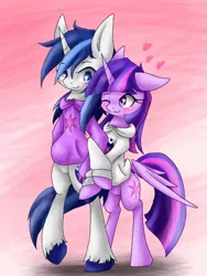Size: 480x640 | Tagged: safe, artist:azurepicker, derpibooru import, shining armor, twilight sparkle, twilight sparkle (alicorn), alicorn, pony, unicorn, brother and sister, clothes, female, heart, incest, infidelity, male, mare, shiningsparkle, shipping, siblings, simple background, straight, sweater, twicest
