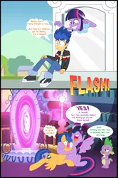 Size: 1968x2966 | Tagged: safe, artist:bbbhuey, derpibooru import, flash sentry, spike, twilight sparkle, twilight sparkle (alicorn), equestria girls, :i, adorkable, blushing, comic, cute, deadpan snarker, dialogue, dork, face of mercy, female, flashlight, frown, grin, hape, happy, hug, human flash sentry, human flash sentry x pony twilight, husbando thief, kidnapped, male, open mouth, portal, portal machine, puffy cheeks, raised eyebrow, rapeface, shipping, sitting, smiling, spike is not amused, spread wings, squee, straight, thought bubble, unamused, wide eyes