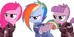 Size: 6000x3051 | Tagged: absurd resolution, alternate timeline, amputee, apinkalypse pie, apocalypse dash, apocalypse maud, artificial wings, artist:magister39, augmented, badass, clothes, crystal war timeline, derpibooru import, epic, group, inkscape, maud pie, mechanical wing, pinkamena diane pie, pinkie pie, prosthetic limb, prosthetics, prosthetic wing, rainbow dash, safe, scar, simple background, the cutie re-mark, torn ear, transparent background, vector, wings