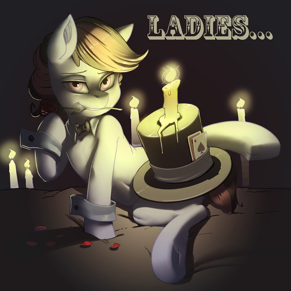 Size: 800x800 | Tagged: suggestive, artist:kevinsano, derpibooru import, ace, oc, oc:hocus pocus, unofficial characters only, earth pony, pony, ace of spades, art trade, bed, bedroom eyes, belly button, bowtie, candle, clothes, come hither, cuff-links, cufflinks, cuffs (clothes), cute, eyebrows, femboy, flower, flower in mouth, flower petals, hat, hat on dick, hooves, implied penis, looking at you, magician, male, melting, mouth hold, multicolored hair, not cum, pink eyes, playing card, plot, pretty, rose, rose petals, sexy, shading, shadow, sheet, short tail, solo, solo male, stallion, strategically covered, teasing, teeth, text, top hat, two toned mane, underhoof, wax, white coat