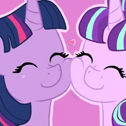 Size: 540x540 | Tagged: safe, artist:apple-jazzy, derpibooru import, starlight glimmer, twilight sparkle, pony, unicorn, cute, eyes closed, female, glimmerbetes, heart, jazzyponies is trying to murder us, lesbian, mare, nuzzling, shipping, smiling, squishy cheeks, twiabetes, twistarlight