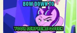 Size: 540x231 | Tagged: safe, derpibooru import, screencap, starlight glimmer, pony, the cutie re-mark, friendship throne, meme, misspelling, s5 starlight, smirk, smug, smuglight glimmer, welcome home twilight